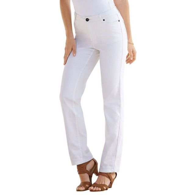 【送料無料】 ロアマンズ レディース デニムパンツ ボトムス Roaman's Women's Plus Size Tall Invisible Stretch Iconic Straight-leg Jean White Denim