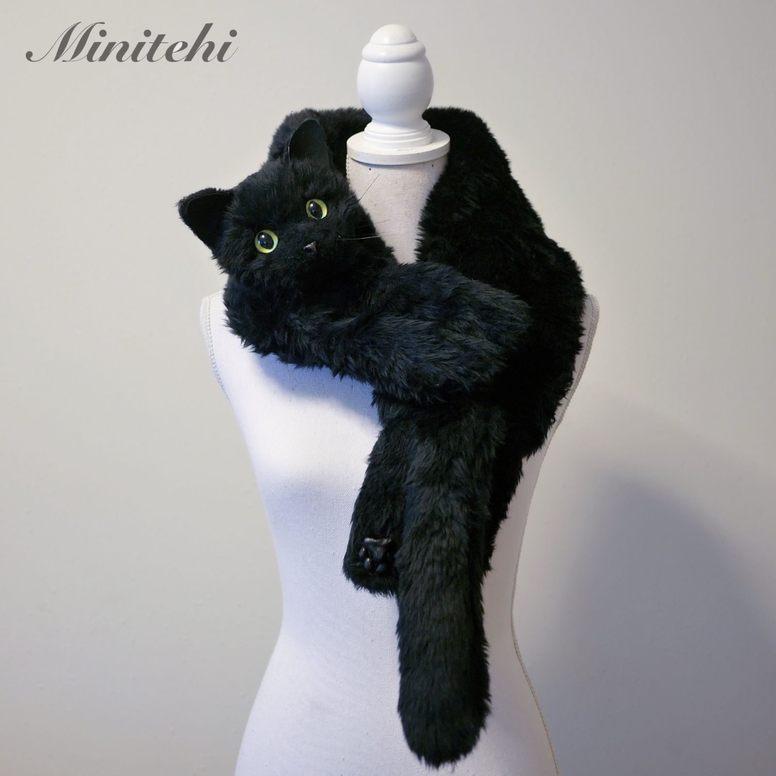 ぬいぐるみみたいな 黒猫マフラー リアル ストール 黒ねこ 猫雑貨 猫 