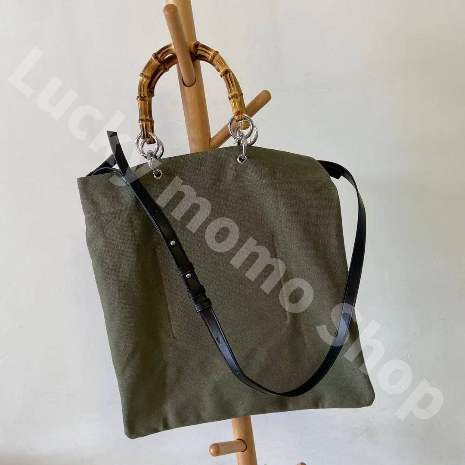 大人気 新品 JIL SANDER BAMBOO SHOPPER SQUARE ジルサンダー ファッション メンズ レディース バッグ バンブーハンドル ロゴプリント トートバッグ ハンドバッグ ショルダーバッグ アーミーグリーン