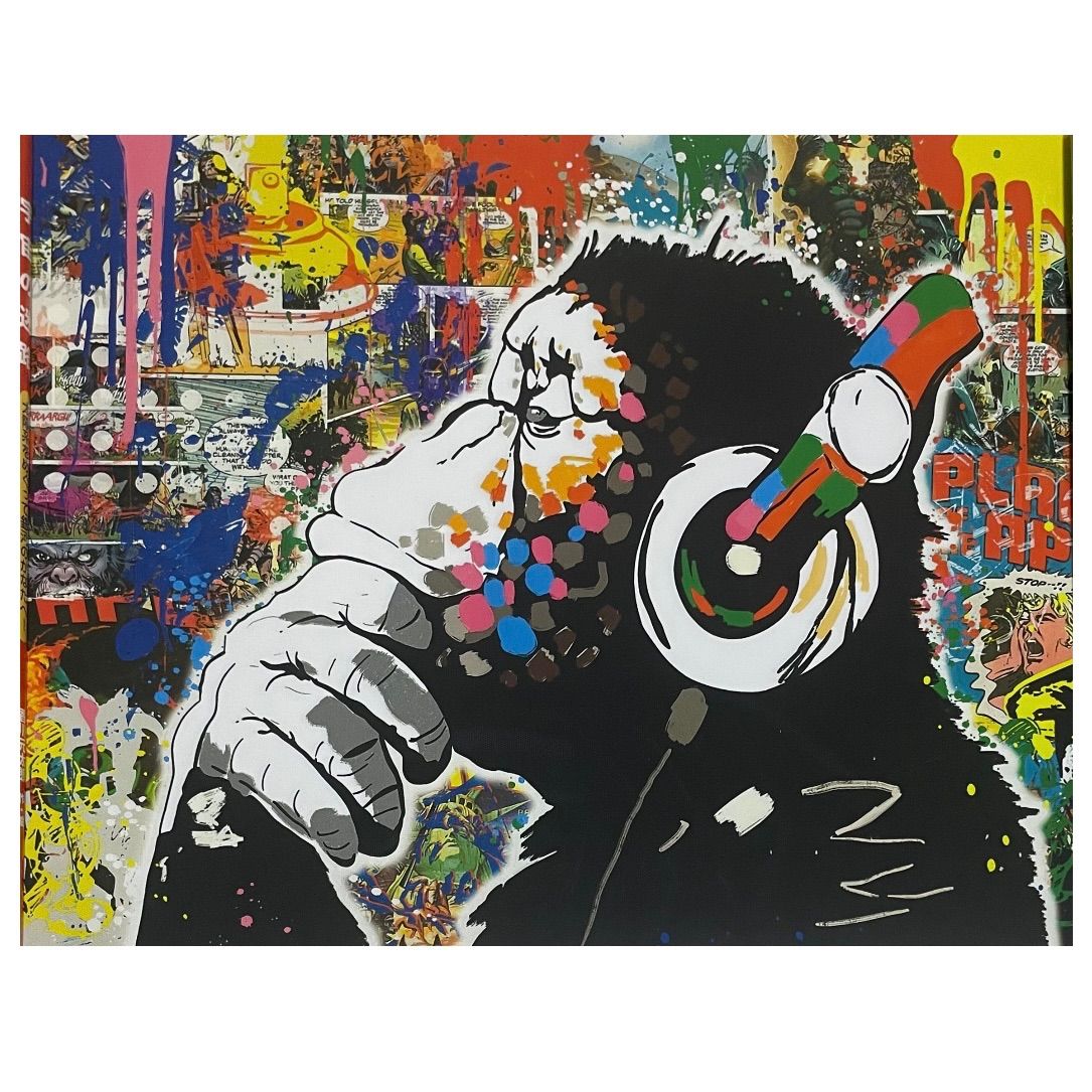 バンクシー絵　猿ポスター美品 Amazon.co.jp: 音楽を聴いている猿 ポスター バンクシー Banksy