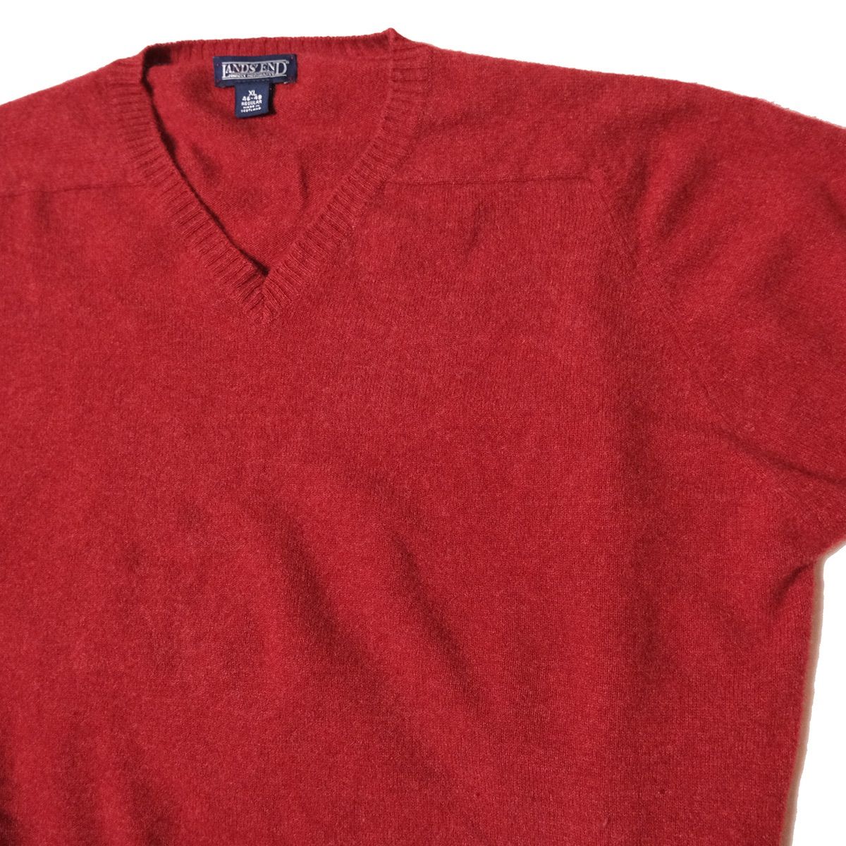 90's 00's スコットランド製 ランズエンド ラムウール Vネック ニット