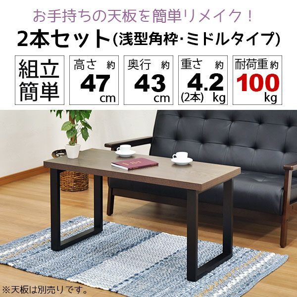 テーブル 脚 パーツ DIY テーブル脚 高さ47cm テーブル脚のみ2本セット アイアン脚 スチール脚 テーブル リフォーム リメイク アイアンレッグ 取り替え脚 付け替え脚 D.I.Y テーブル用脚 ブラック ホワイト スクエア枠脚 角枠脚 ミドルタ