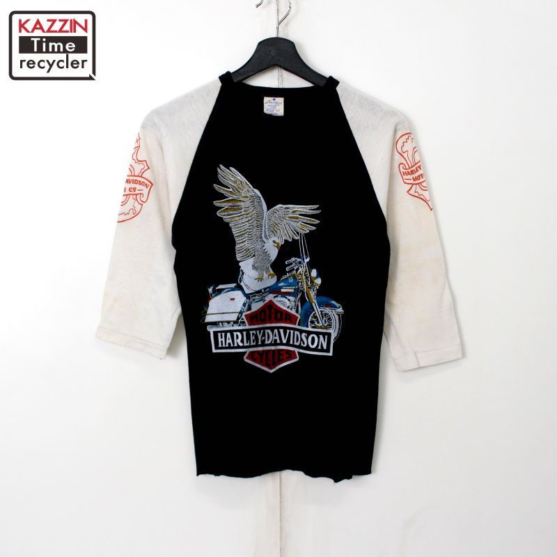 80s vintage HARLEY DAVIDSON 袖プリント入り ラグランスリーブT