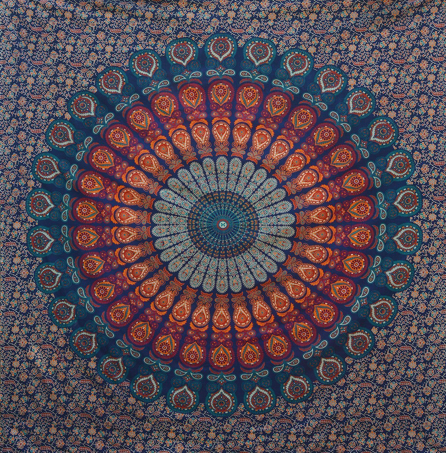 インド サイケデリック 孔雀 曼荼羅 ヒッピー ボヘミアン ゴールド