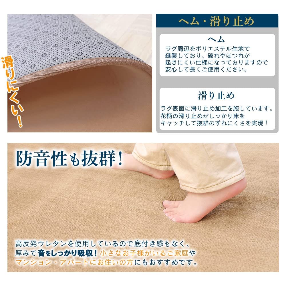フリーリー ラグ カーペット 高反発ラグ 厚25mm 200×200cm 抗菌 防ダニ加工 厚手 ラグマット オールシーズン 滑り止め付 マイクロファイバー サイズ M無地 ブラウン MARWIL-DEMENAGEMENTS_CH