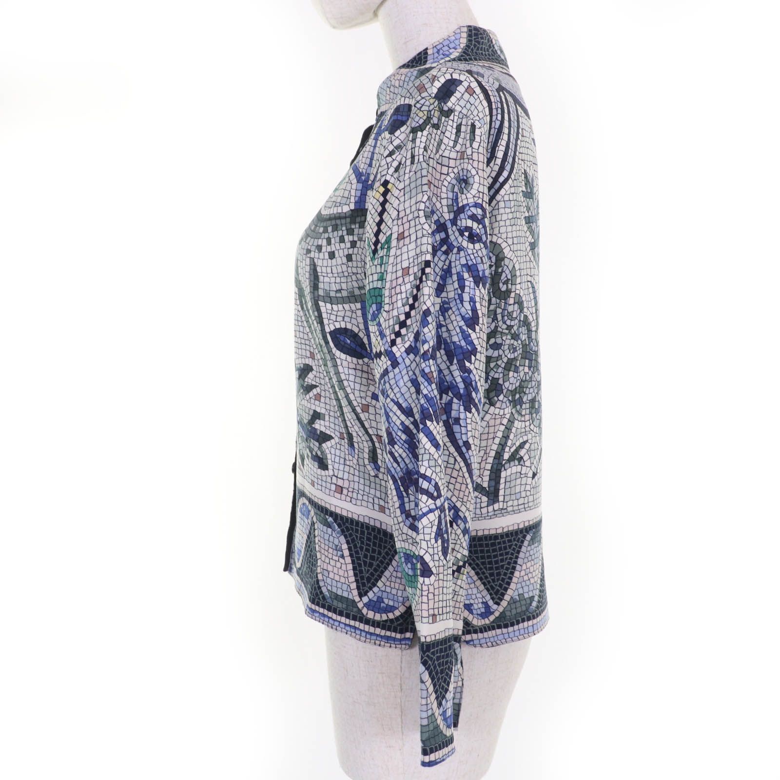 必見の優れ物が満載。 HERMES エルメス PAVEMENT シルク100％ マルジェラ期 総柄デザイン 長袖シャツ マルチ 34 フランス製 レディース