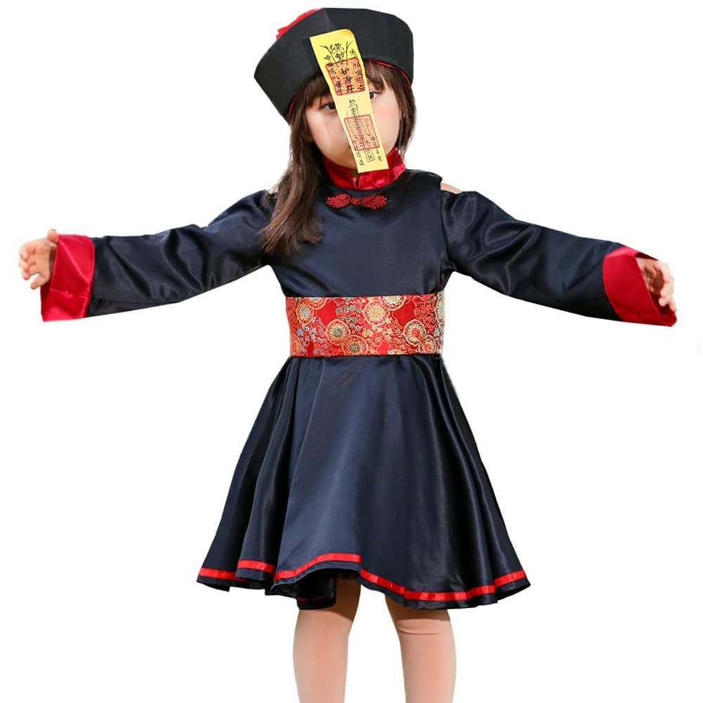 コスプレ レディース ワンピース 仮装 人気 子供 お札 女の子 お化け 大人 帽子 お揃い 面白い チャイナ風 親子ペア イベント用 キョンシー プレゼント ハロウィン レッド [UPENC] タトゥーシー