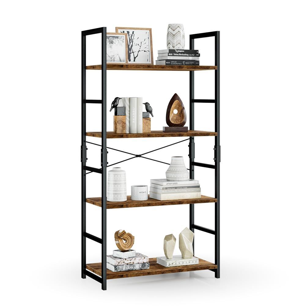 在庫セール オープンシェルフラック 4段本棚 APPOLYN フリーラック棚 多機能収納ラック 幅60×深さ30×高120cm 木製ラック 寢室 リビングルーム ホームオフィスなどで使用できます レトロ