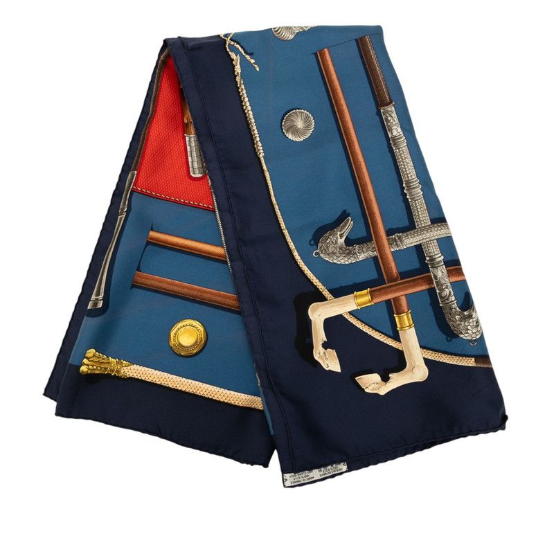 エルメス カレ90 Cannes et Pommeaux ステッキ レッド ネイビー マルチカラー シルク レディース HERMES 1-0233396