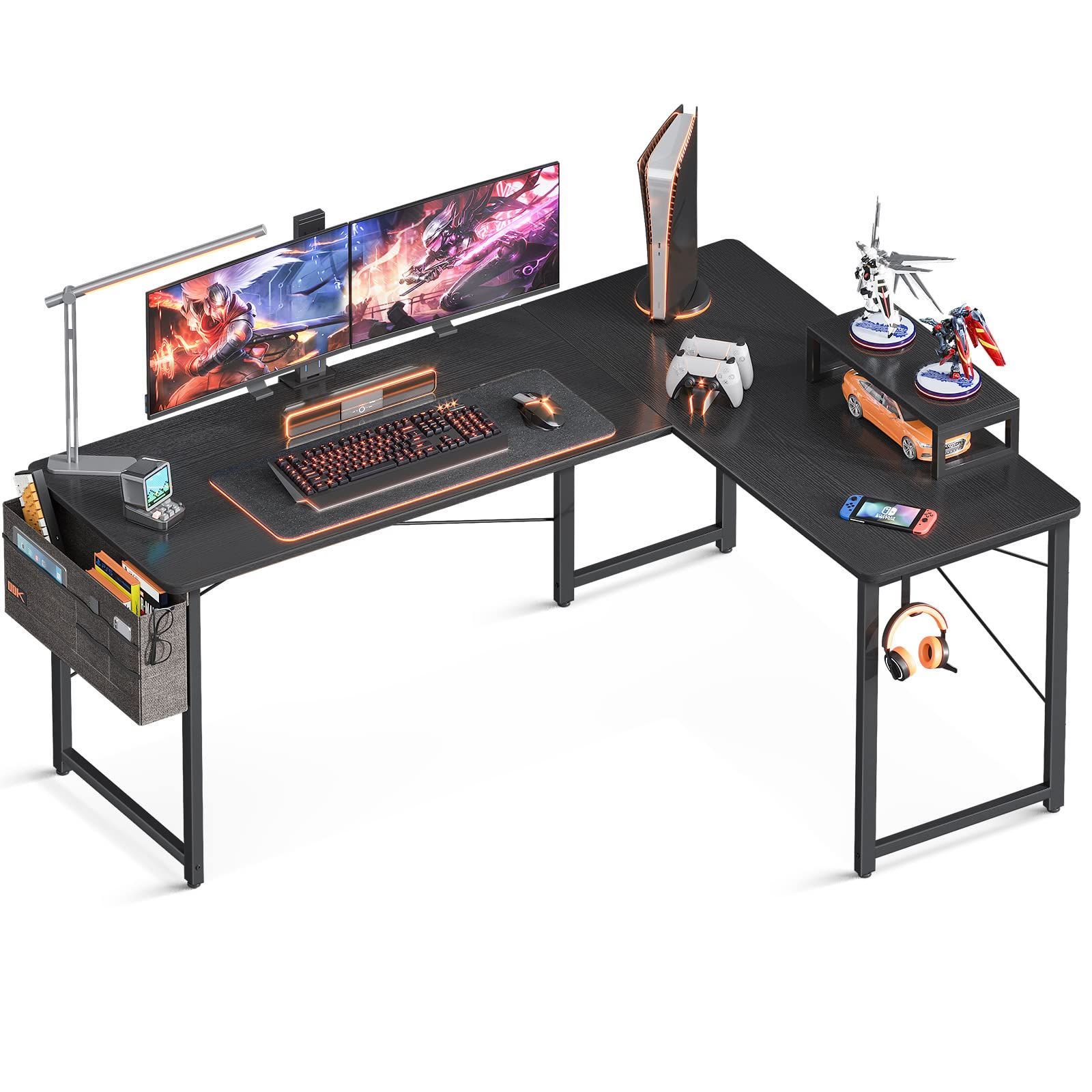在庫セール ODK l字デスク パソコンデスク ゲーミングデスク L字型 幅146cm×奥行120cm pcデスク デスク 机 収納袋付き コーナーデスク オフィスデスク 在宅勤務 書斎 組立簡単 ブラック