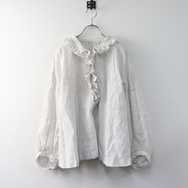 2025SS ネストローブ nest Robe UpcycleLino 近江晒しフラワー ブラウス F|オフホワイト シャツ ギャザー 2400014370881