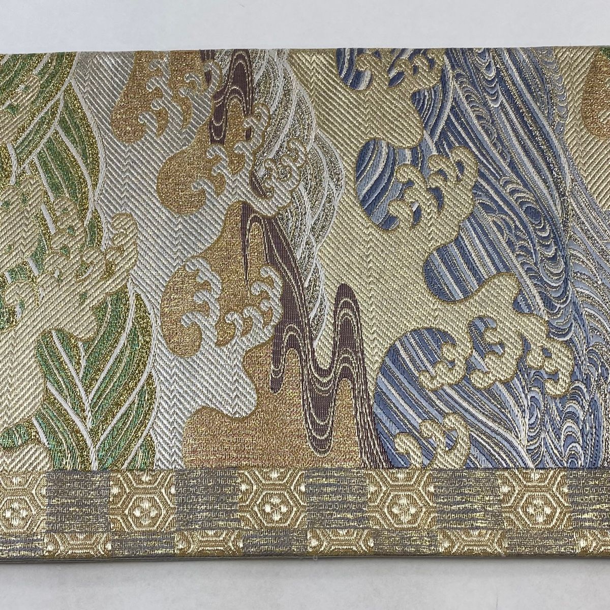 袋帯 美品 秀品 波 波頭 金銀糸 箔 金色 六通 正絹 【中古