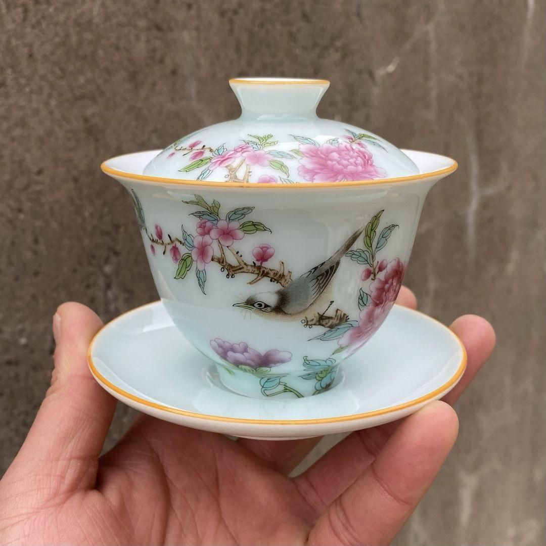 中国古美術 清末民国　粉彩 花鳥文壺　蓋物　高さ18cm 中国 美術 景徳鎮製 粉彩 漢詩 花鳥 花瓶 壺 大型 - メルカリ