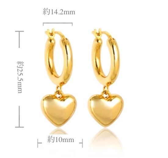 K18YG イエローゴールド ハート 中空 ピアス フープピアス リング  