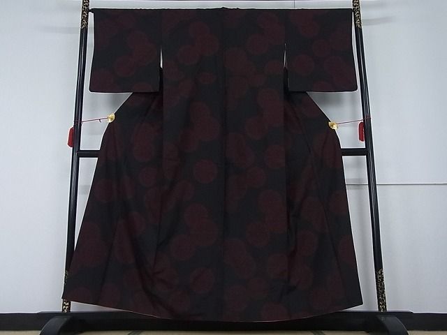 平和屋着物○伊勢崎銘仙 紬 源氏車文 証紙付き 正絹 逸品 AAAY1584np