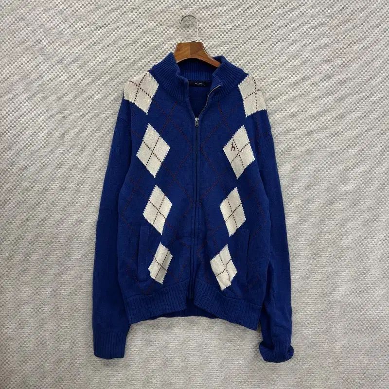 HAZZYS(へジス) アーガイル柄 ウール ニット セーター ジップアップ カーディガン 105 D10991