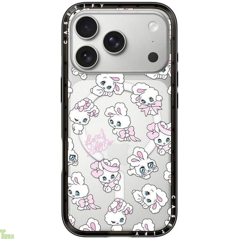 CASETiFY コンパクト iPhone 17 Pro ケース MagSafe対応|薄型 軽量|耐衝撃 - Ribbon Bunnies - クリア ブラック a