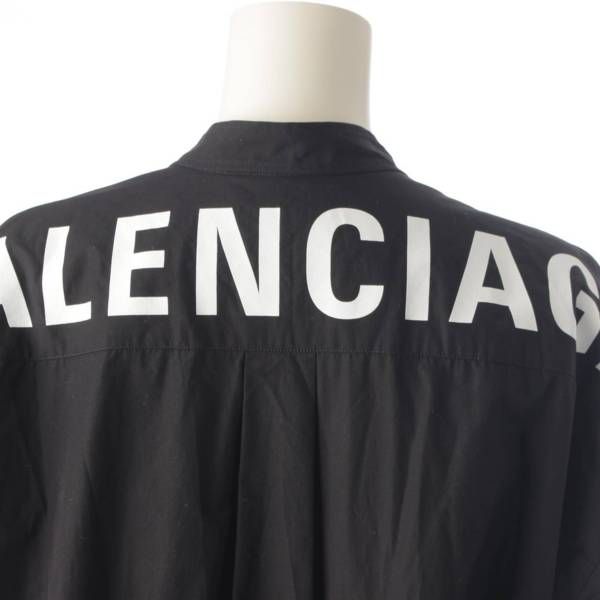BALENCIAGA バレンシアガ 520497 ニュースウィングシャツ リボン付き ストライプ シャツ 長袖 バック ロゴ コットン [サイズ 32] BALENCIAGA バレンシアガ 19SS バックロゴ ストライプ ニュース