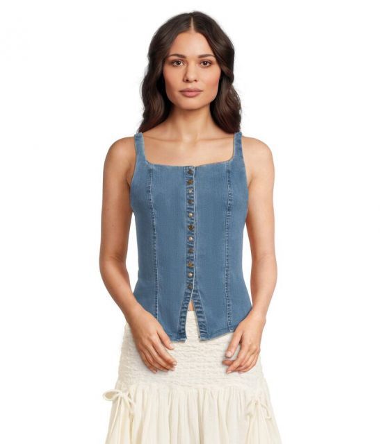 【送料無料】 フリーピープル レディース コート アウター A Moment In Time Denim Vest Medium Wash