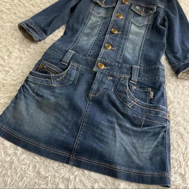美品！BURBERRY バーバリー デニムワンピース ノバチェック 金ボタン