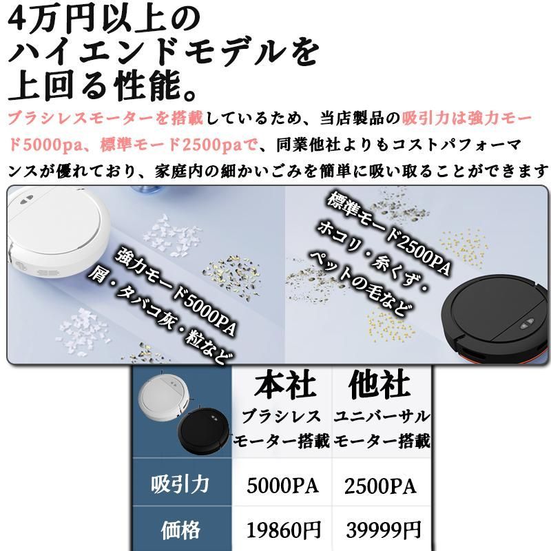 ロボット掃除機 5000Pa 強力吸引 高性能 あす楽 花粉対策 水拭き両用