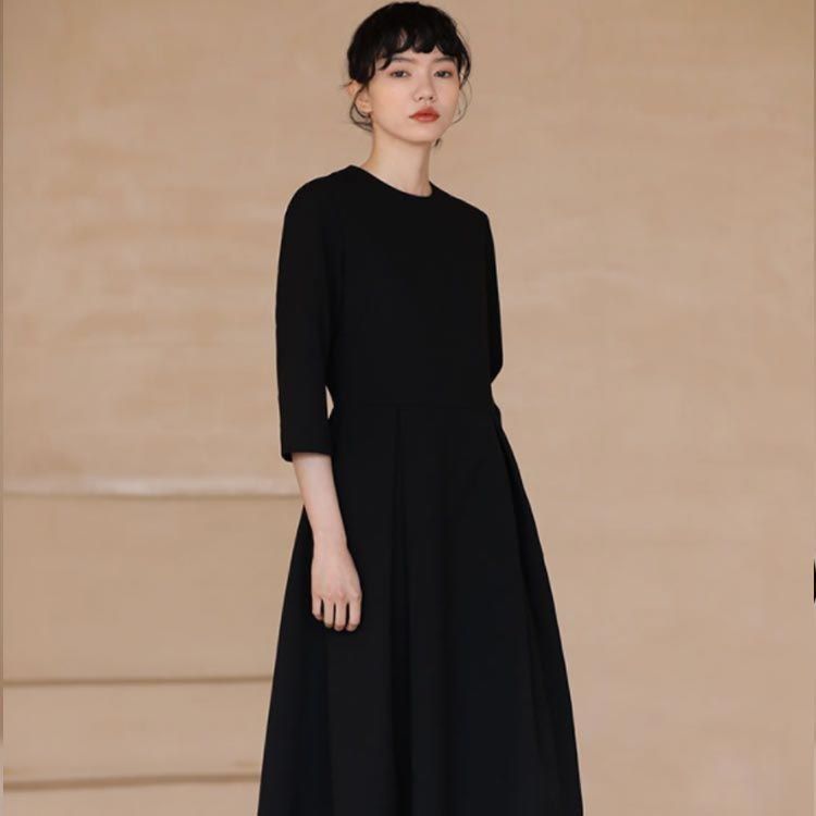 PLUS OTO.HA ロングワンピース フリルスリーブ ブラック 体型カバー クラシカルワンピース ロング ワンピース レディース ブラック