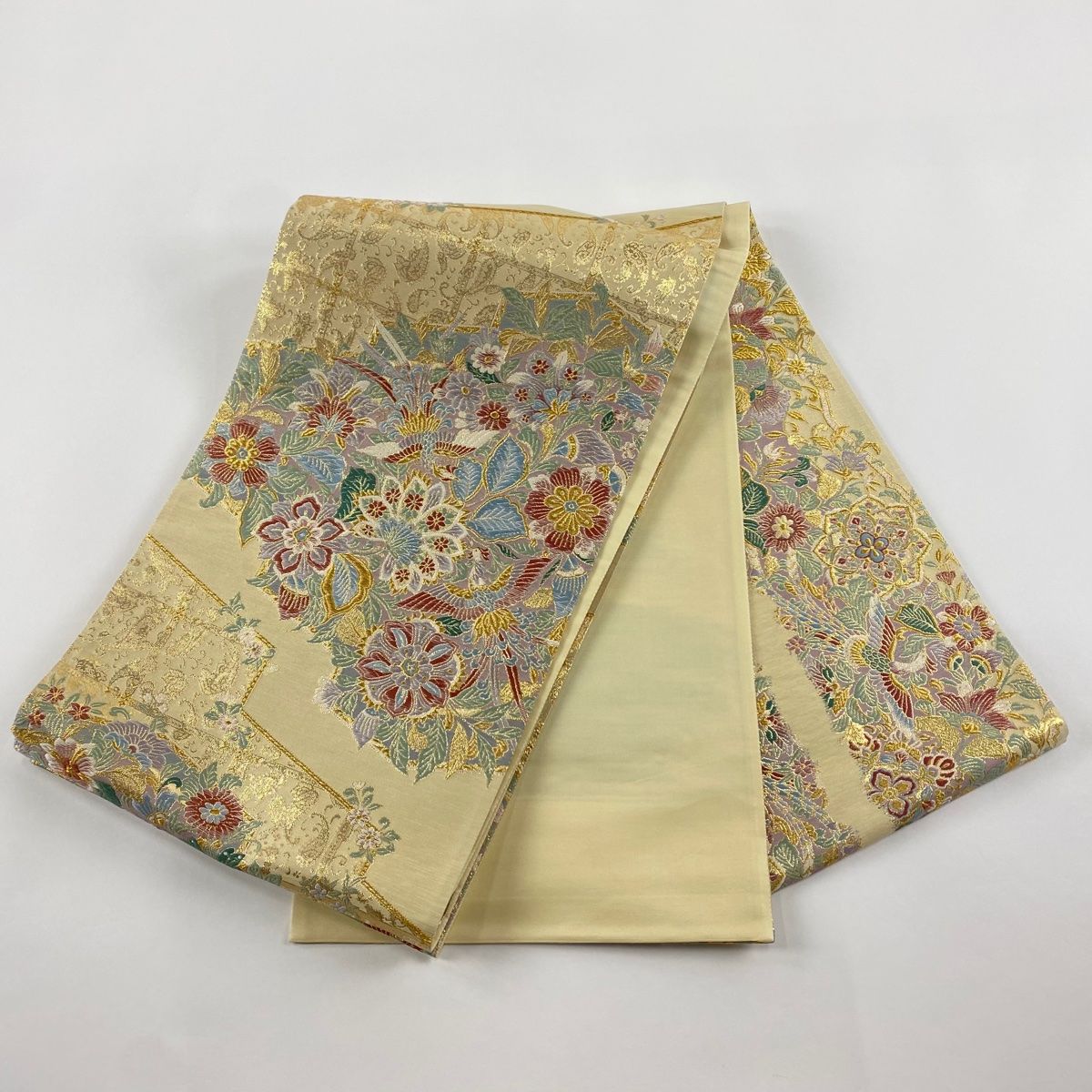 Vto-665 高級袋帯 全通袋帯 菊柄 正絹 金糸使い 刺繍 色無地以上 Vto-665 高級袋帯 全通袋帯 菊柄 正絹 金糸使い 刺繍 色無地以上