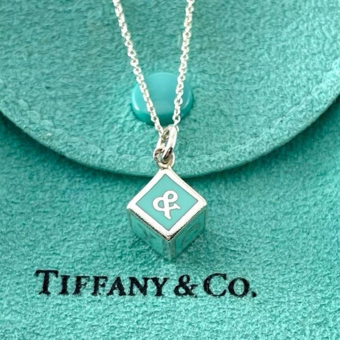 ティファニー 希少 ブルーエナメル ブロック チャーム ネックレス