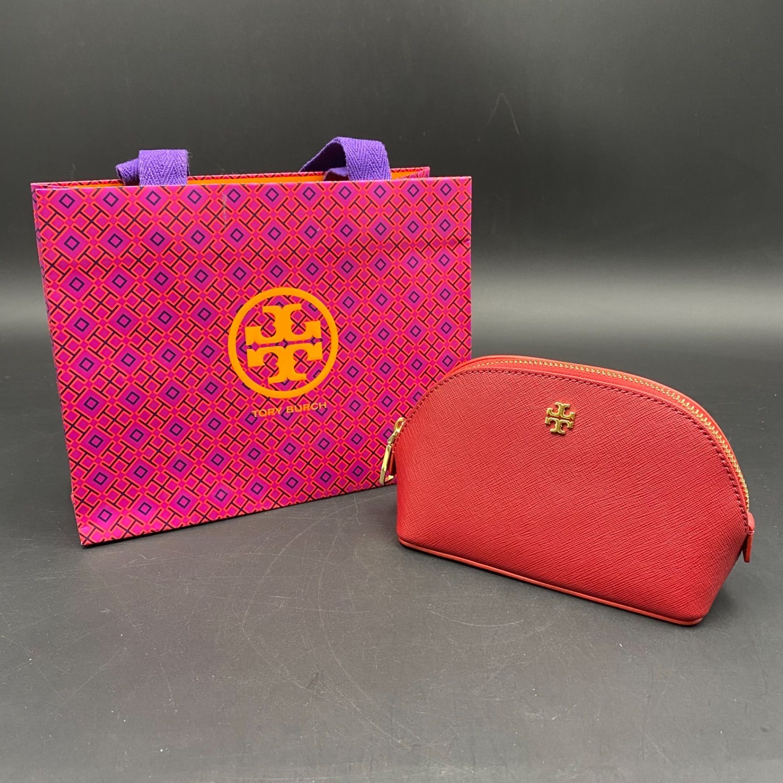 87 美品 TORY BURCH トリーバーチ PVC ポーチ レッド ショップ袋・保存 