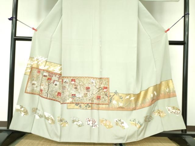 平和屋着物○十日町友禅作家 岡村蒼風 色留袖 松波 御所車草花文 浜