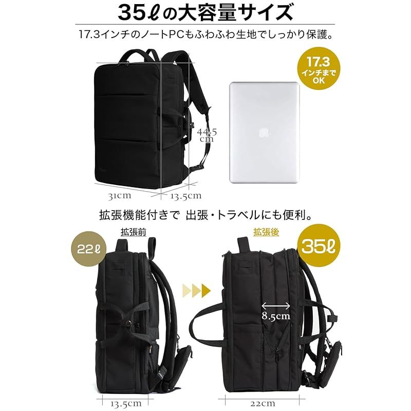 Evoon マルチビジネスリュック4.0 メンズ ビジネスリュック 35L 大容量 旅行バック 拡張機能 撥水加工 USB 15.6インチ ブラック 0 CHRISTIANNAURATH_COM_BR