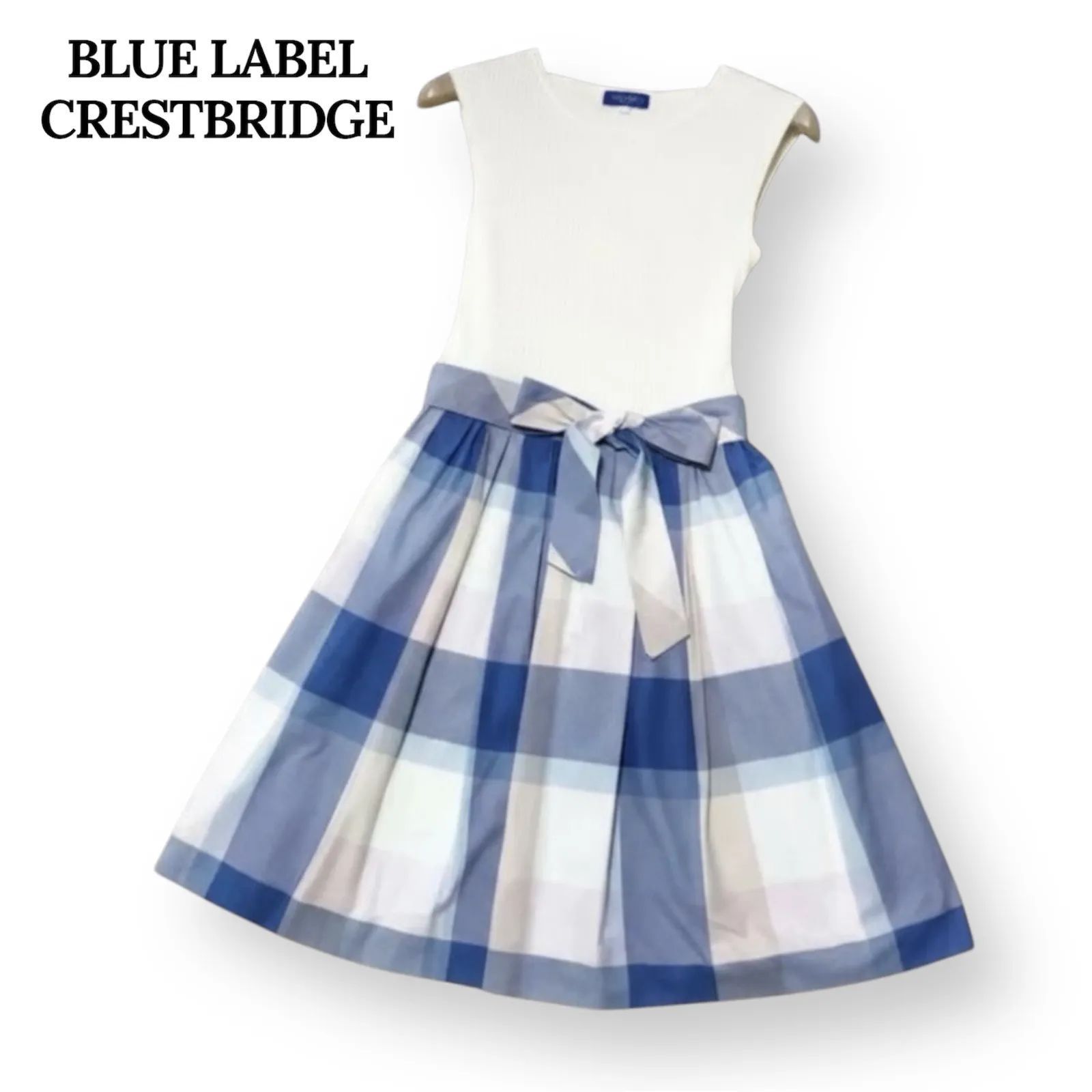 ブルーレーベルクレストブリッジ クレストブリッジチェック ドッキング ワンピース 38サイズ フ リボン付き BLUE LABEL CRESTBRIDGE Aライン