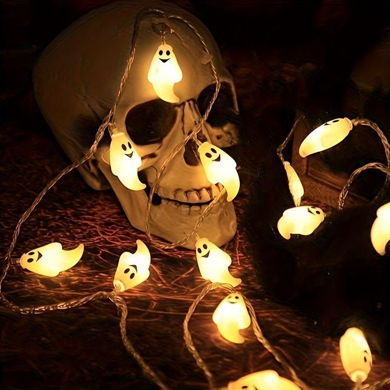 ライト ハロウィンデコレーションライト 太陽光発電 ゴーストストリングライト 30 LED ハロウィーン屋外装飾 クリスマス ハロウィーン 多色プラスチック季節装飾 ニッケルバッテリーソーラー充電 6.5メートル