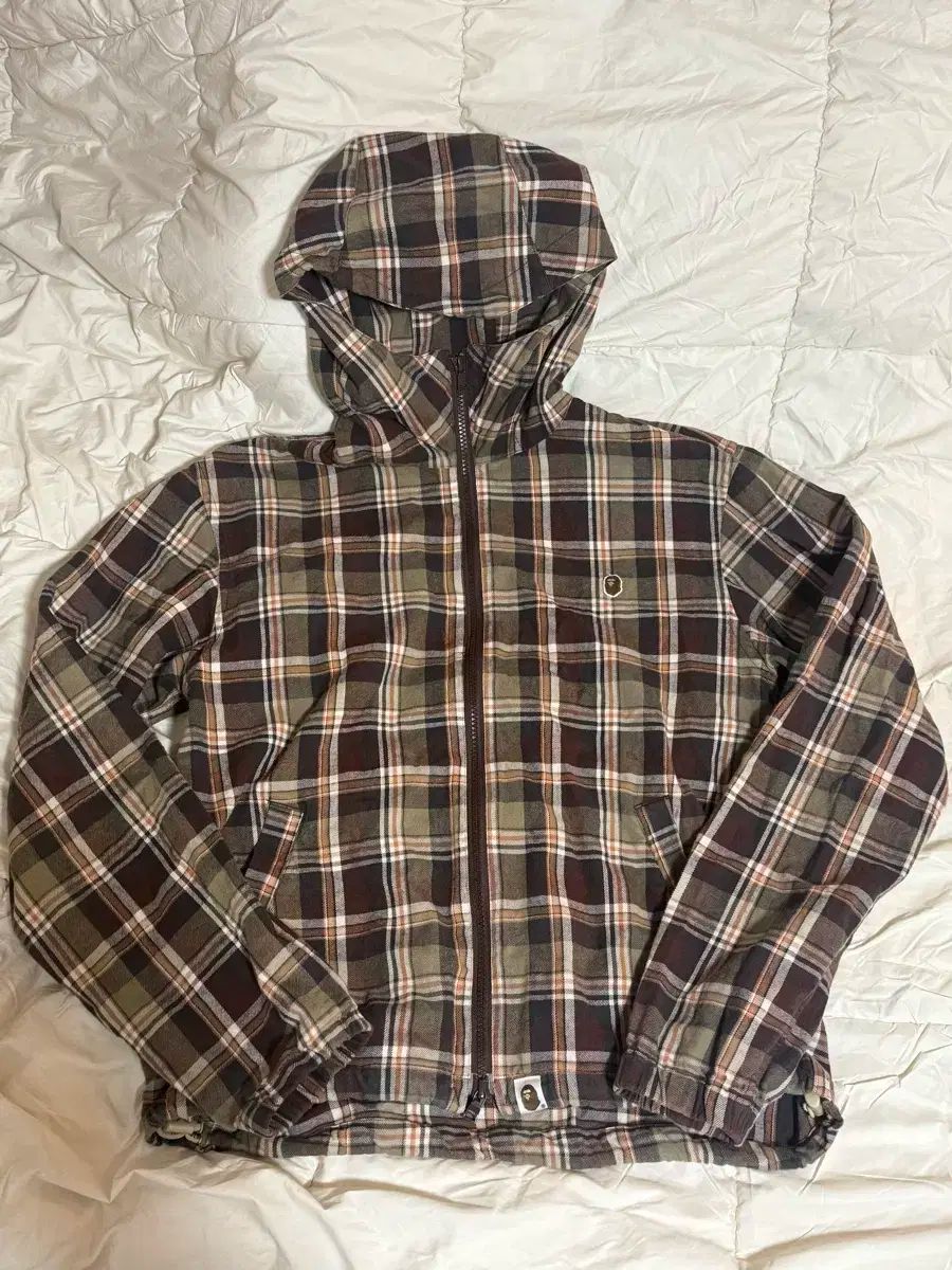 A BATHING APE アベイシングエイプ 茶色 チェック ジップアップパーカー フード付き