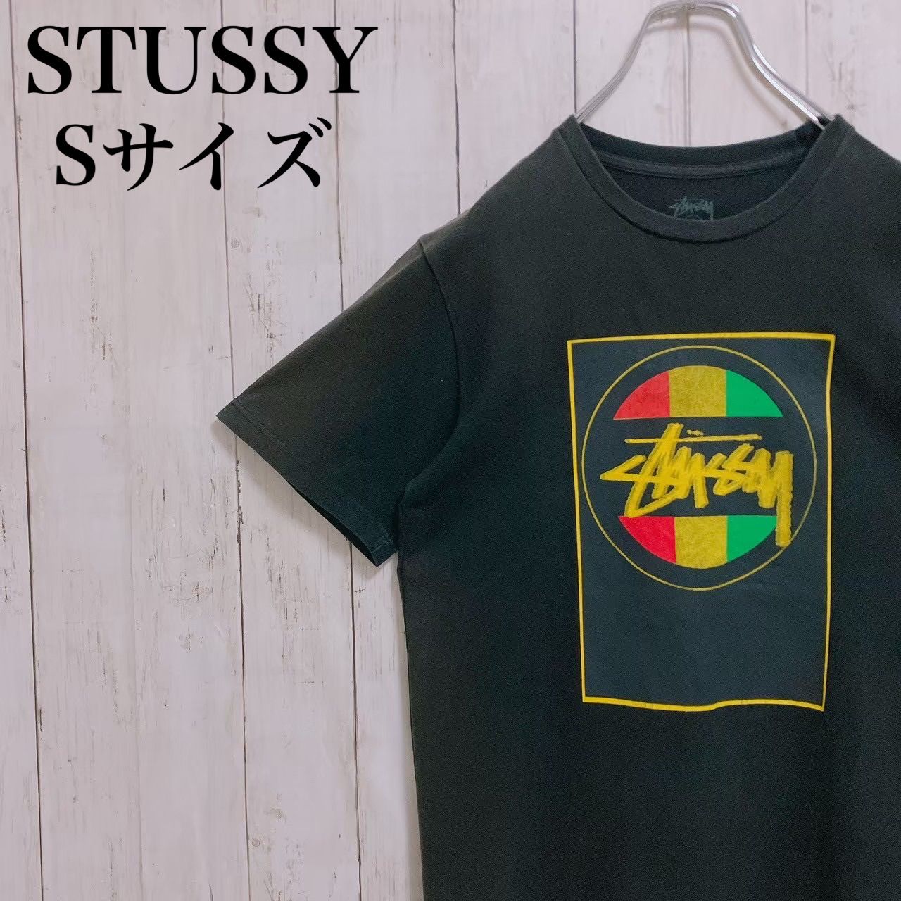 Stussy ブラック グラフィックTシャツ S メンズ ラスタ 半袖 正規品 