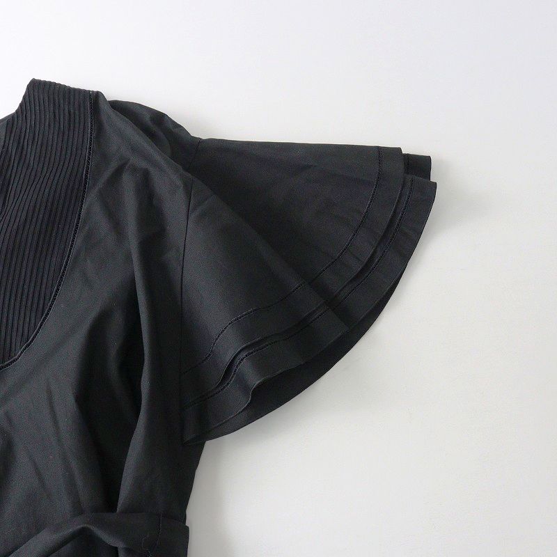 定価8.2万 ドゥロワー Drawer ブサムフ スリーブドレス 36 ブラック ピンタック ワンピース コットン ベルト 2400014604634 WWW_SMP1DAWEKUDUS_SCH_ID