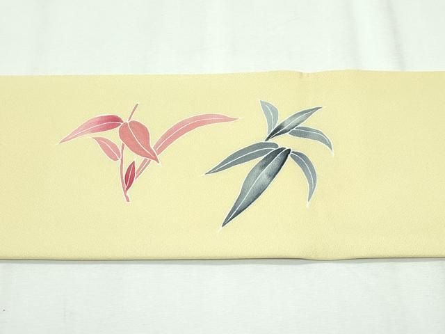 平和屋本店□極上 京友禅作家 黒島敏 九寸名古屋帯 草花文 金彩 淡黄色