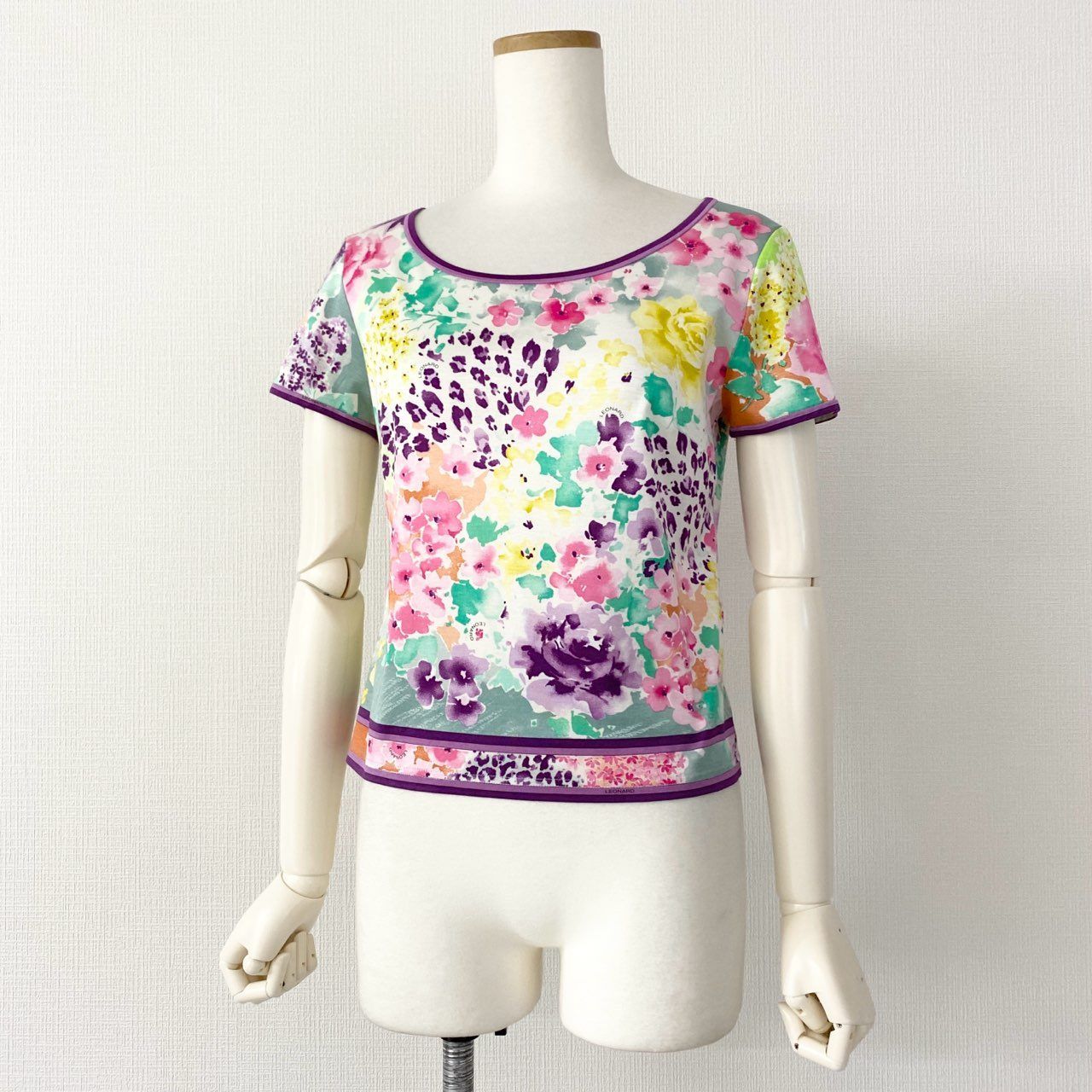 LEONARD レオナール フラワープリント 半袖Tシャツ 綿100% LEONARD 花