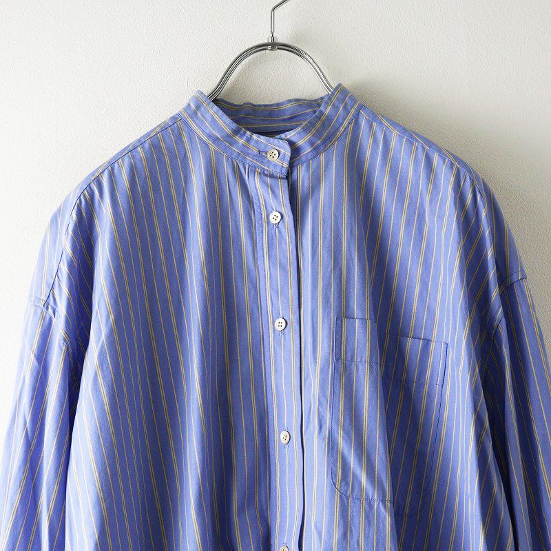  定価6.3万 ドゥロワー Drawer コットンストライプロングシャツワンピース 36 ブルー バンド ドレス タック フ その他 その他