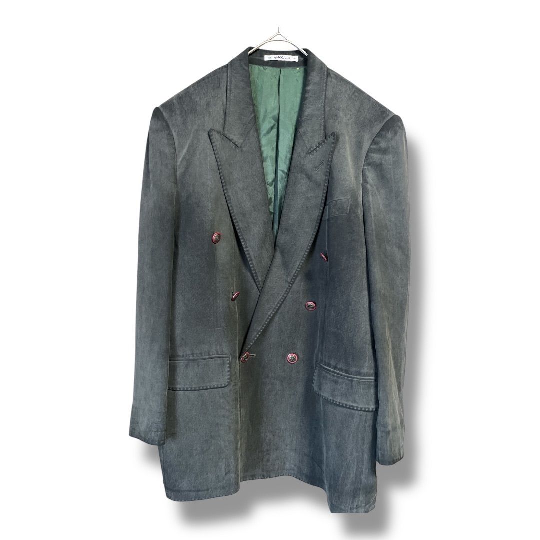MARCELLO マルセロ イタリア製 ヴィンテージ ダブルブレスト テーラードジャケット フランス製シルク生地 長袖 紳士 上着 長袖 メンズ サイズ50 グリーン 秋 久喜倉庫店 K690Y