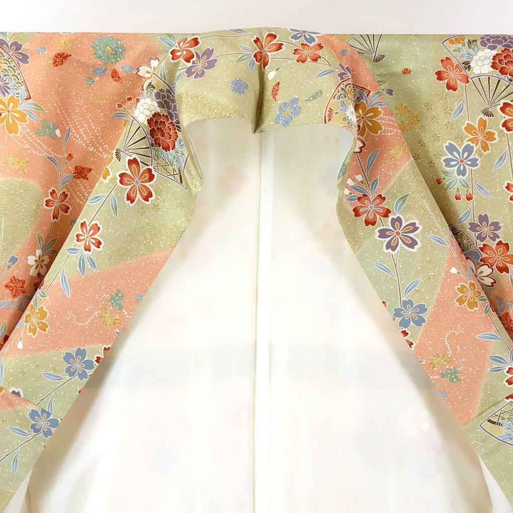 小紋 リサイクル着物 身丈164cm 裄64cm 前幅24.5cm 後幅28cm 袖丈49cm レディース 袷 花柄 裄Mサイズ 秋冬春用 正絹（シルク）茶色 トールサイズ 美品 中古小紋 リサイクル着物 身丈166cm 裄64cm 前幅24.5cm