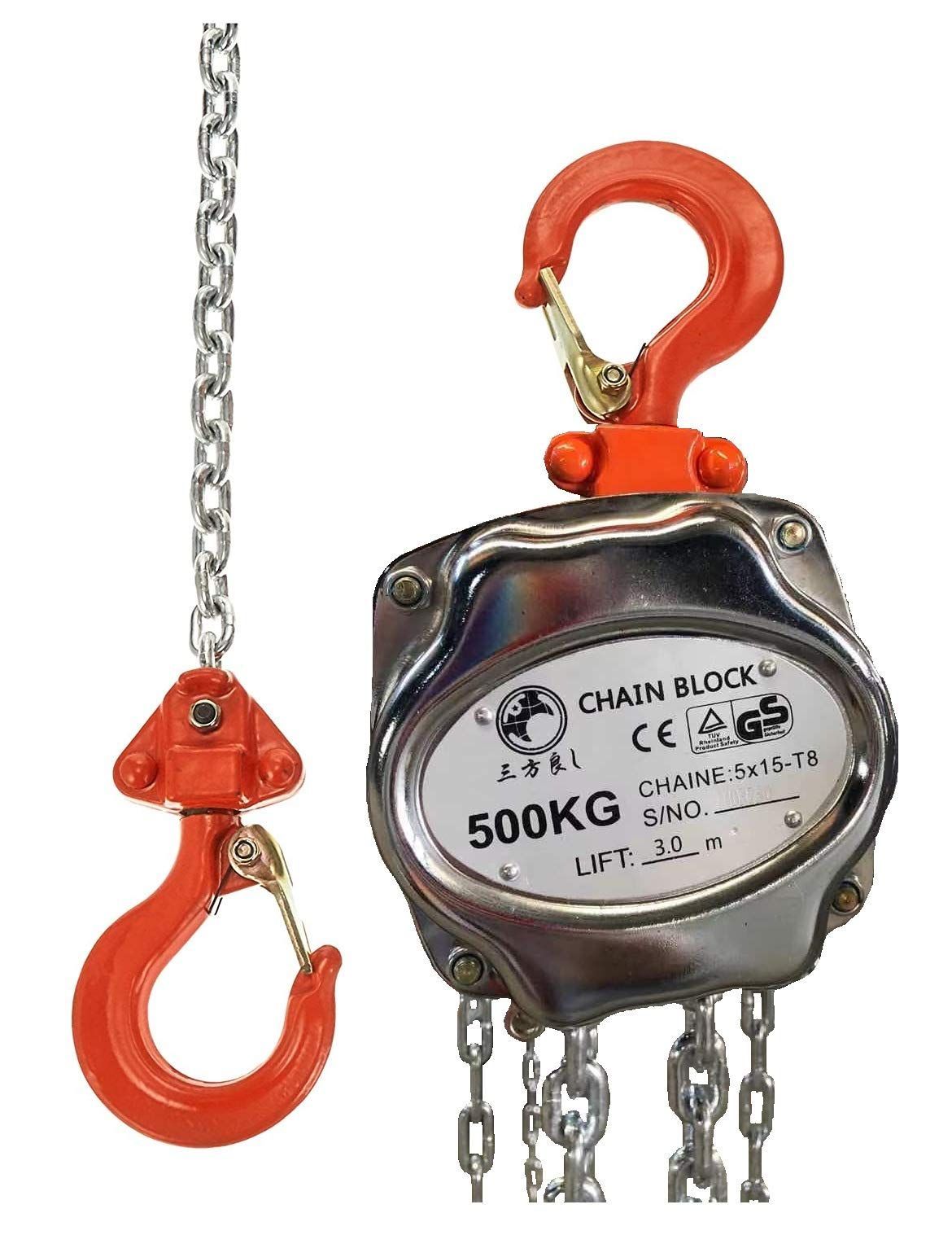 在庫セール 三方良し 軽量小型 チェーンブロック0.5ton チェーン3m シルバー色 チェーンホイスト 0.5t 3m 500kg 0.5トン ホイストクレーン ＣＥ ＧＳ規格認証済み製品 荷締め 荷締め機