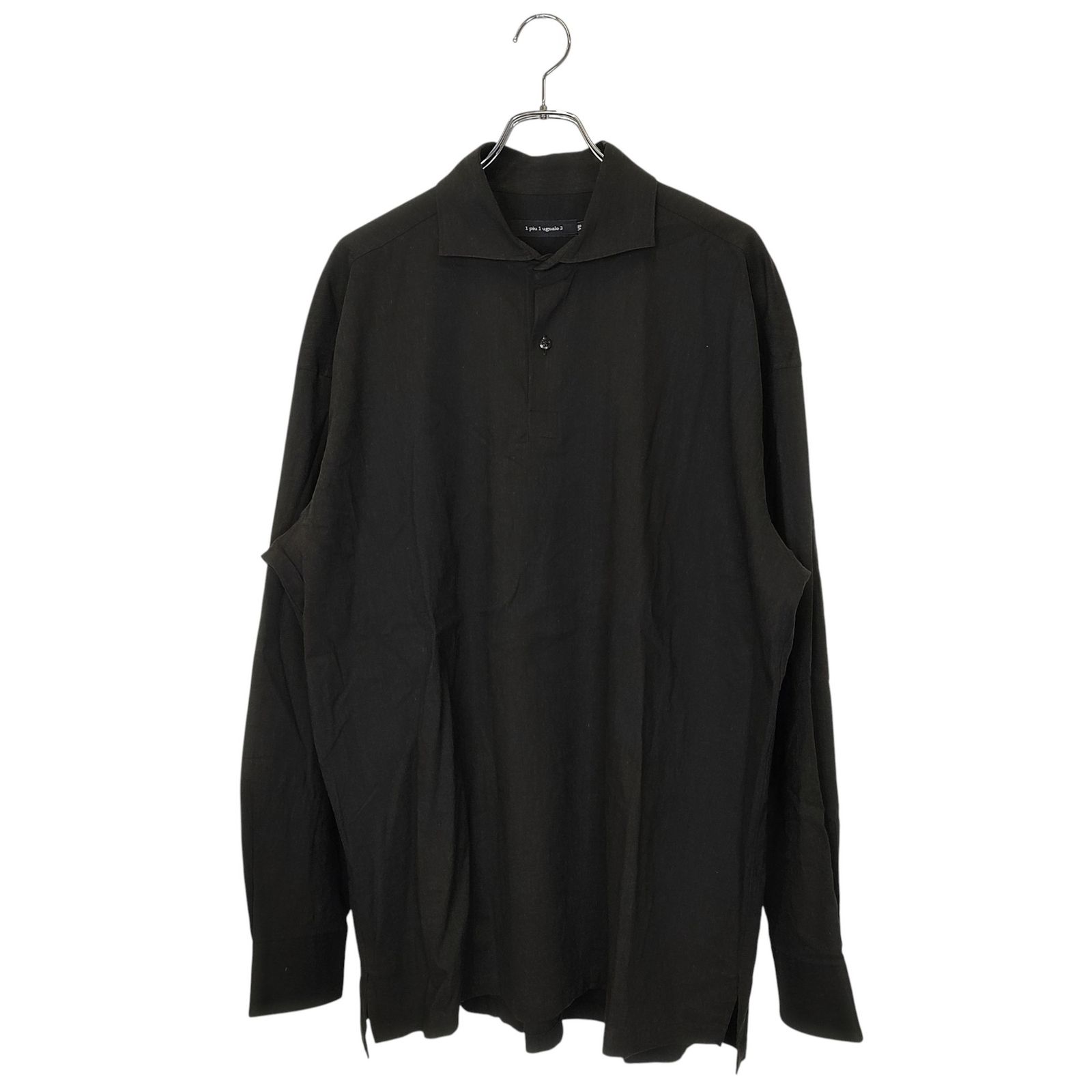 1PIU1UGUALE3 ウノピゥウノウグァーレトレ L S POLO SHIRTS コットン リネン プルオーバー 長袖 シャツ MRS180 LIU007 8 XXXL ブラック メンズ