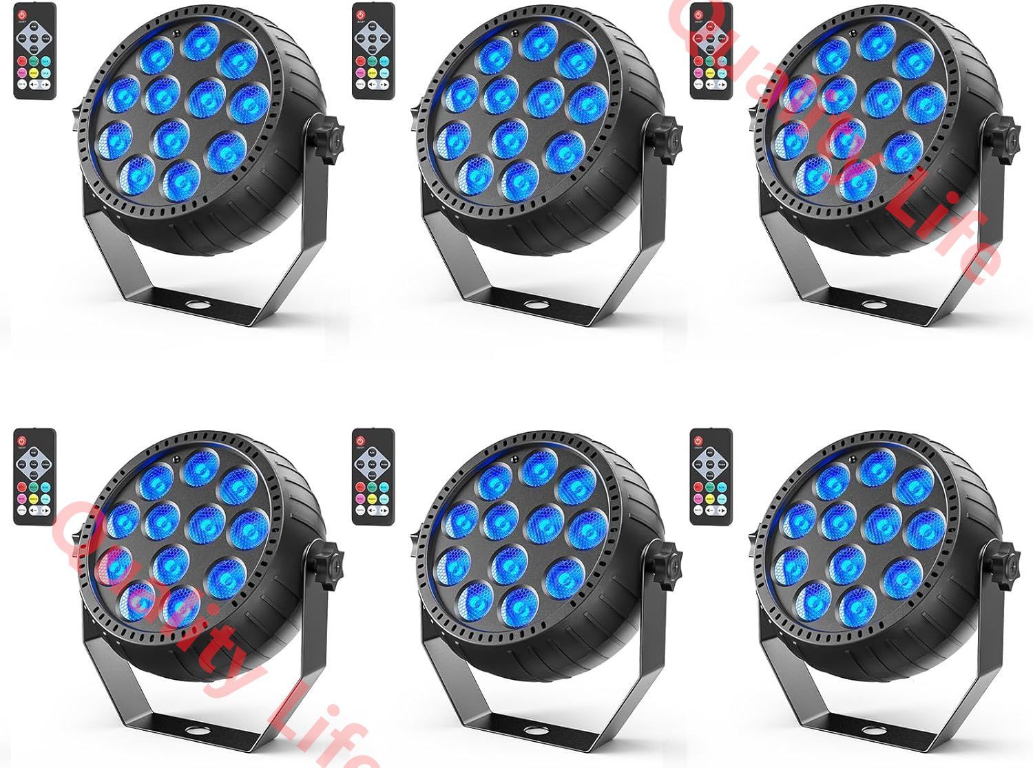 6個 充電式ステージライト リモコン付き DJ パーティーライト 12LED RGB スポットライト小型 USB充電 音声制御 舞台照明 ポータブルライブ パフォーマンス|パーティー|家族|DJ|ディスコ|カラオケ|フェスティバルのお祝いに最適 6個