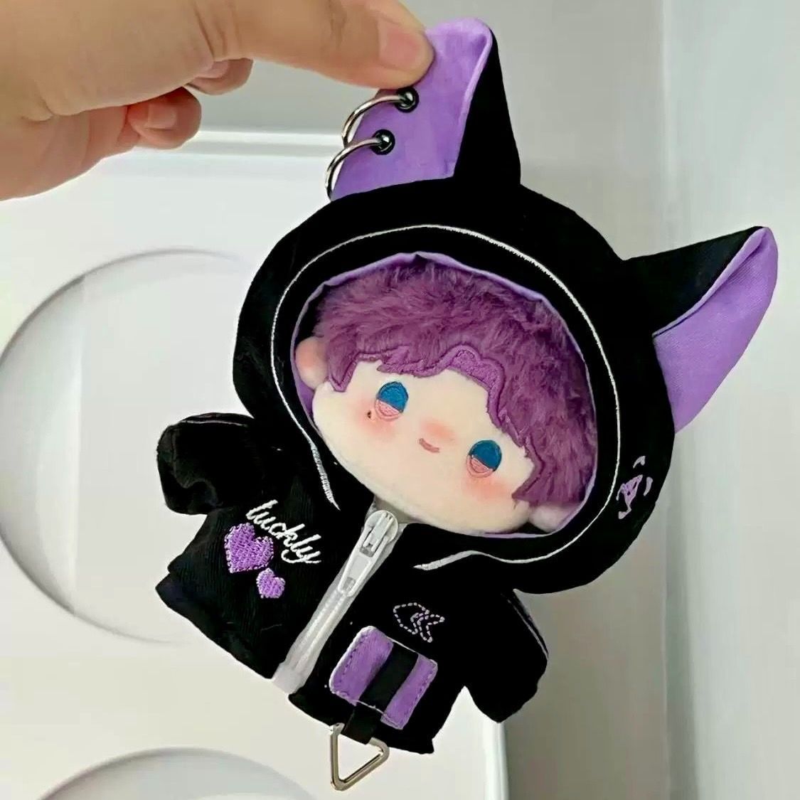 10cm】 ぬい服 かわいい サイバー風 猫耳フード Y2k 緑 青 紫