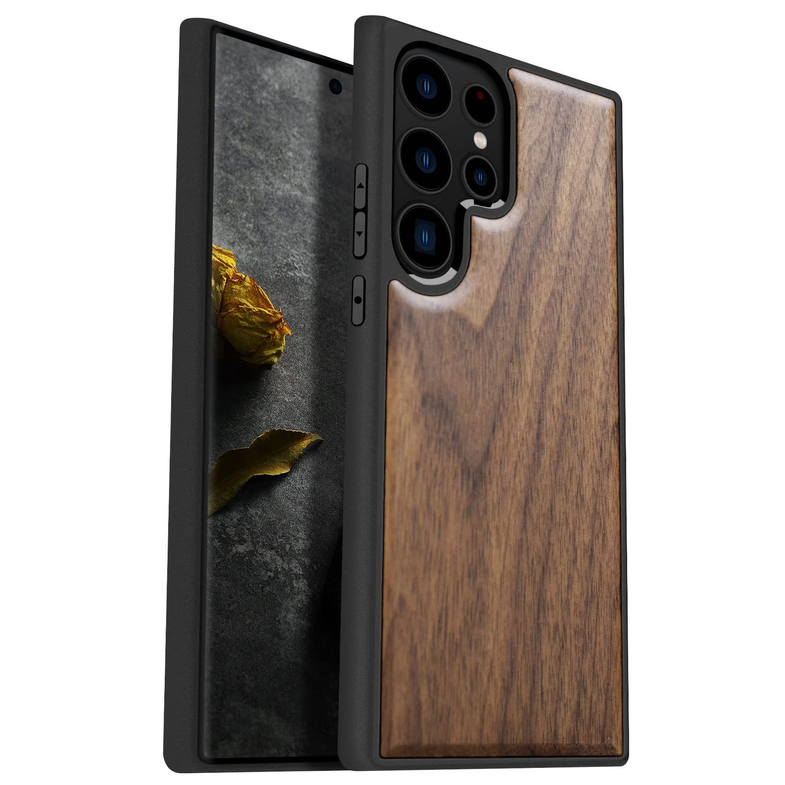Carveit Galaxy S23 Ultraケース 2023年版用 木製ケース [天然木u0026ブラックソフトTPU] 耐衝撃保護カバー ユニークで上品な木製ケース Samsung S23 Ultra対応 (ウォルナット) [ウォールナット]