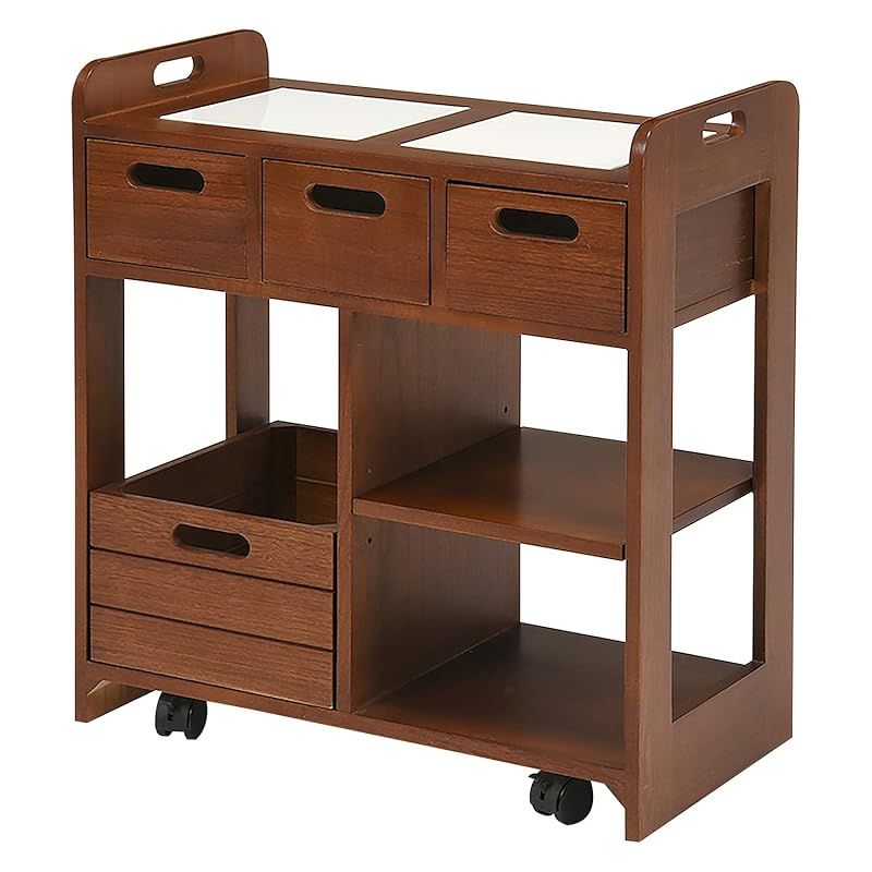 萩原 キッチンストッカー キッチンラック 野菜ストッカー キャスター付き 幅60cm すぐに使える完成品 シンプル 木製 天然木 ブラウン MUD-6410BR 0