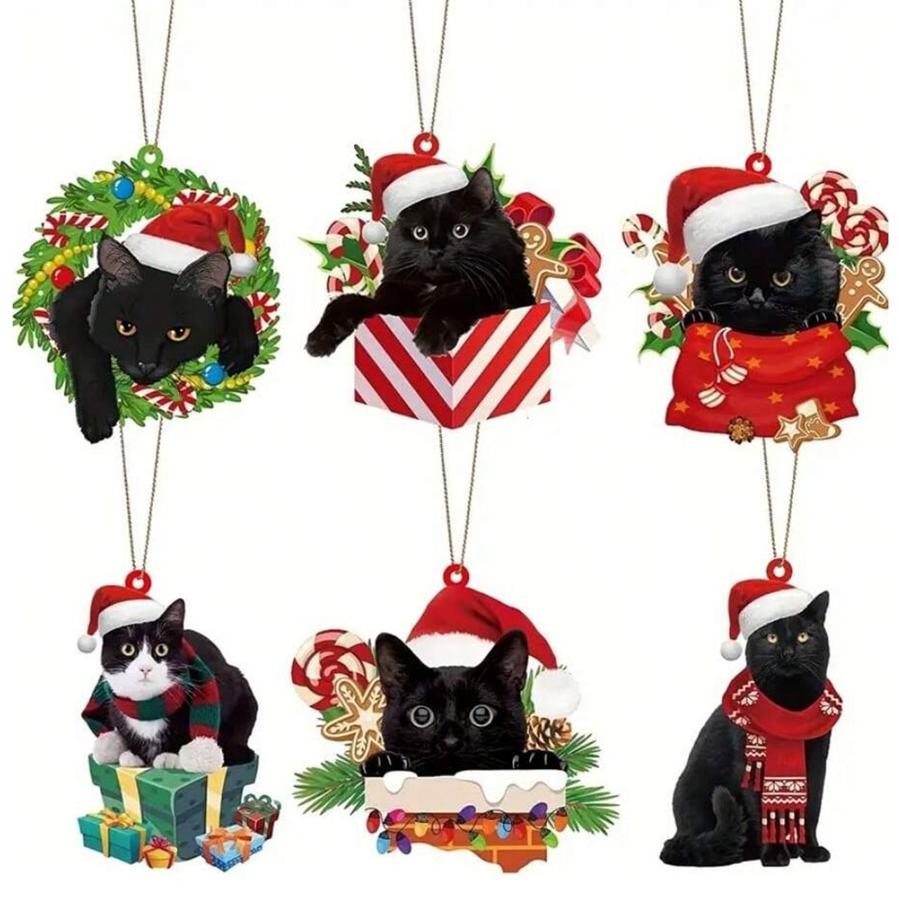 猫柄 ねこ クリスマス ツリー 飾り 【6柄セット】 オーナメント XMAS Christmas 猫 黒猫 ネコ かわいい おしゃれ cat 猫グッズ  猫雑貨 クリスマス用品【176】