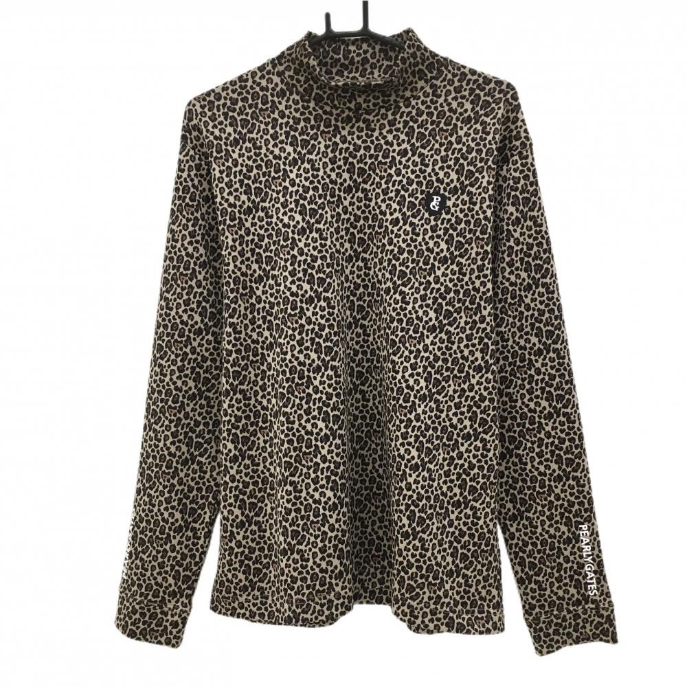 【超美品】パーリーゲイツ 長袖ハイネックシャツ ブラウン×黒 レオパード柄 メンズ 7(2XL) ゴルフウェア 大きいサイズ PEARLY GATES