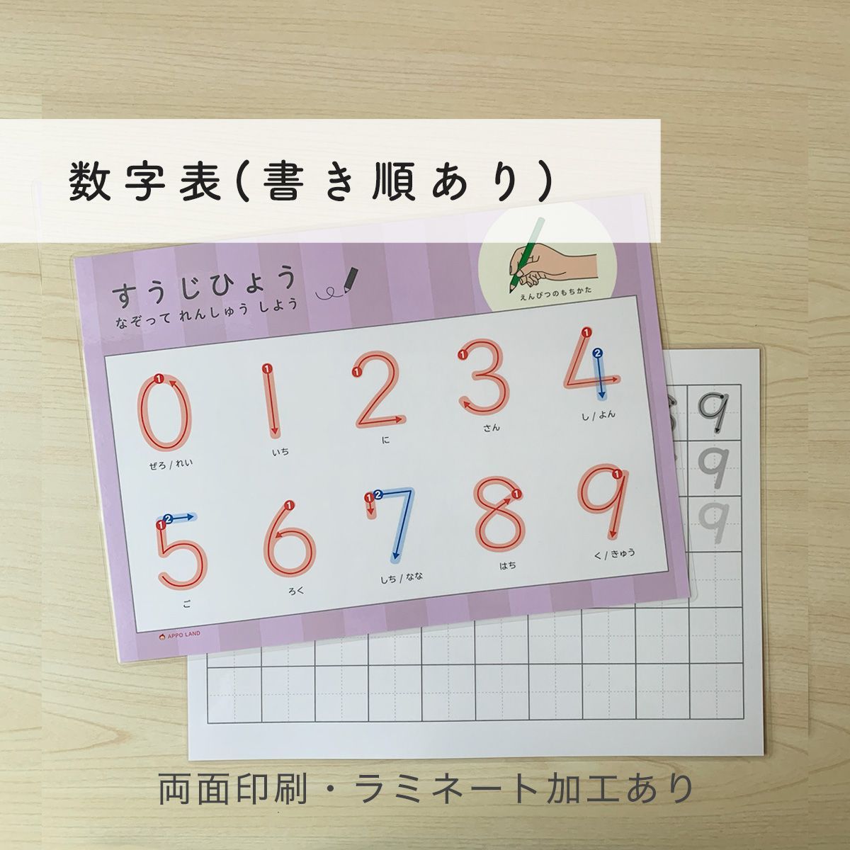 なぞり書き-すうじ練習】A4サイズ 数字表 ラミネート加工 数字の練習 書き順つき - メルカリ